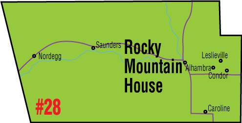 A map of the Alberta Union of Provincial Employees&#039; Rocky Mountain House Area Council.