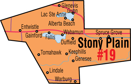 A map of the Alberta Union of Provincial Employees&#039; Stony Plain/Spruce Grove Area Council.