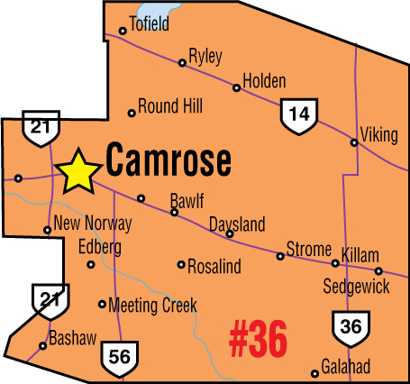 A map of the Alberta Union of Provincial Employees' Camrose Area Council.