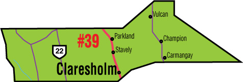 A map of the Alberta Union of Provincial Employees&#039; Claresholm Area Council.