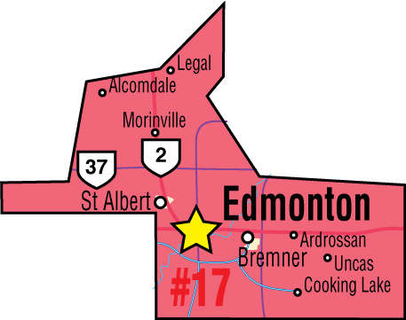 A map of the Alberta Union of Provincial Employees' Edmonton Area Council.