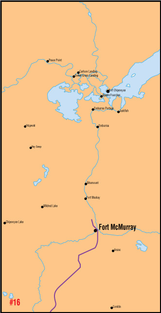 A map of the Alberta Union of Provincial Employees&#039; Fort McMurray Area Council.