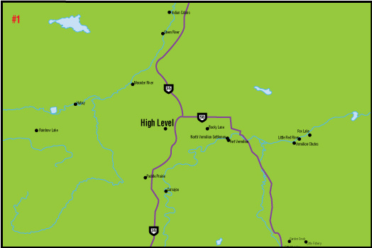 A map of the Alberta Union of Provincial Employees&#039; High Level Area Council.