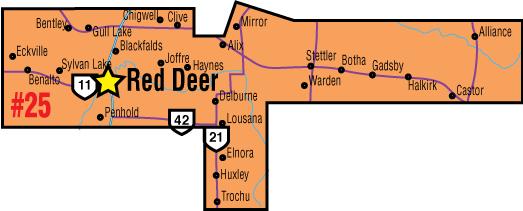 A map of the Alberta Union of Provincial Employees&#039; Red Deer Area Council.
