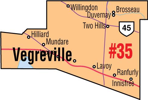 A map of the Alberta Union of Provincial Employees&#039; Vegreville Area Council.