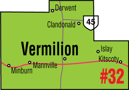 A map of the Alberta Union of Provincial Employees&#039; Vermilion Area Council.