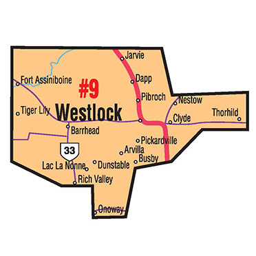 A map of the Alberta Union of Provincial Employees&#039; Barrhead/Westlock Area Council.