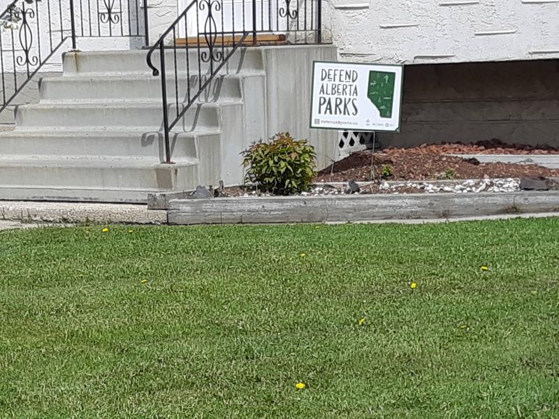 A Defend Alberta Parks lawn sign