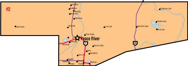 A map of the Alberta Union of Provincial Employees&#039; Peace River Area Council